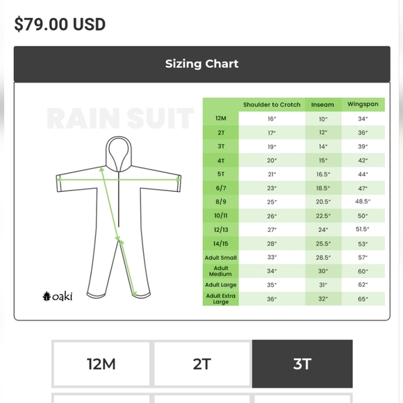 Oaki 3t One Piece Rain Suit for Toddler - Picture 6 of 8